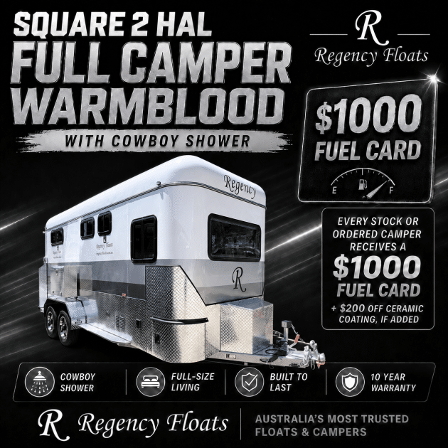 RF597 | EOFY SPECIAL | Square 2 HAL Full Camper Warmblood 2600mm x 850mm bay | Cowboy shower
